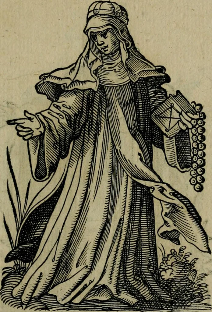 An illustration from Cleri totius Romanae ecclesiae subiecti, seu, Pontificiorvm ordinvm omnivm omnino vtrivsqve sexvs, habitvs, artificiosissimis figuris, quibus Francisci Modii singula octosticha adiecta sunt, nunc primùm à Ivdoco Ammanno expressi: neqve vnquam antehac similiter editi. Addito libello singvlari eivsdem Francisci Modij Brug. in quo cuiusque ordinis ecclesiastici origo, progressus & vestitus ratio breuiter ex variis historicis delineatur, 1585, leaf 20