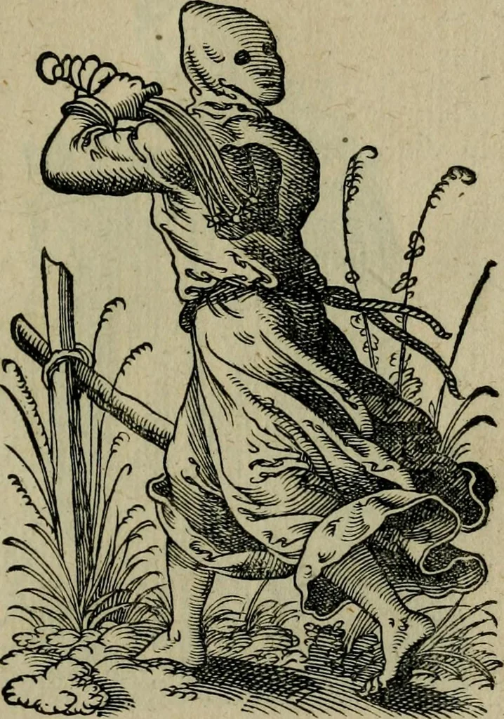 An illustration from Cleri totius Romanae ecclesiae subiecti, seu, Pontificiorvm ordinvm omnivm omnino vtrivsqve sexvs, habitvs, artificiosissimis figuris, quibus Francisci Modii singula octosticha adiecta sunt, nunc primùm à Ivdoco Ammanno expressi: neqve vnquam antehac similiter editi. Addito libello singvlari eivsdem Francisci Modij Brug. in quo cuiusque ordinis ecclesiastici origo, progressus & vestitus ratio breuiter ex variis historicis delineatur, 1585, leaf 44