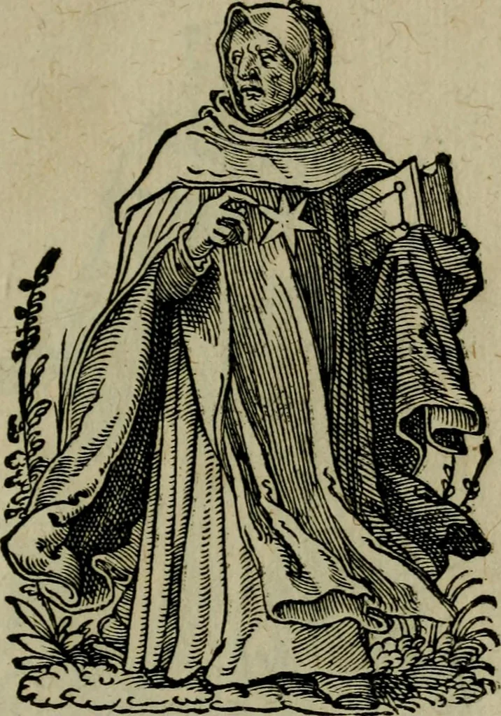 An illustration from Cleri totius Romanae ecclesiae subiecti, seu, Pontificiorvm ordinvm omnivm omnino vtrivsqve sexvs, habitvs, artificiosissimis figuris, quibus Francisci Modii singula octosticha adiecta sunt, nunc primùm à Ivdoco Ammanno expressi: neqve vnquam antehac similiter editi. Addito libello singvlari eivsdem Francisci Modij Brug. in quo cuiusque ordinis ecclesiastici origo, progressus & vestitus ratio breuiter ex variis historicis delineatur, 1585, leaf 66