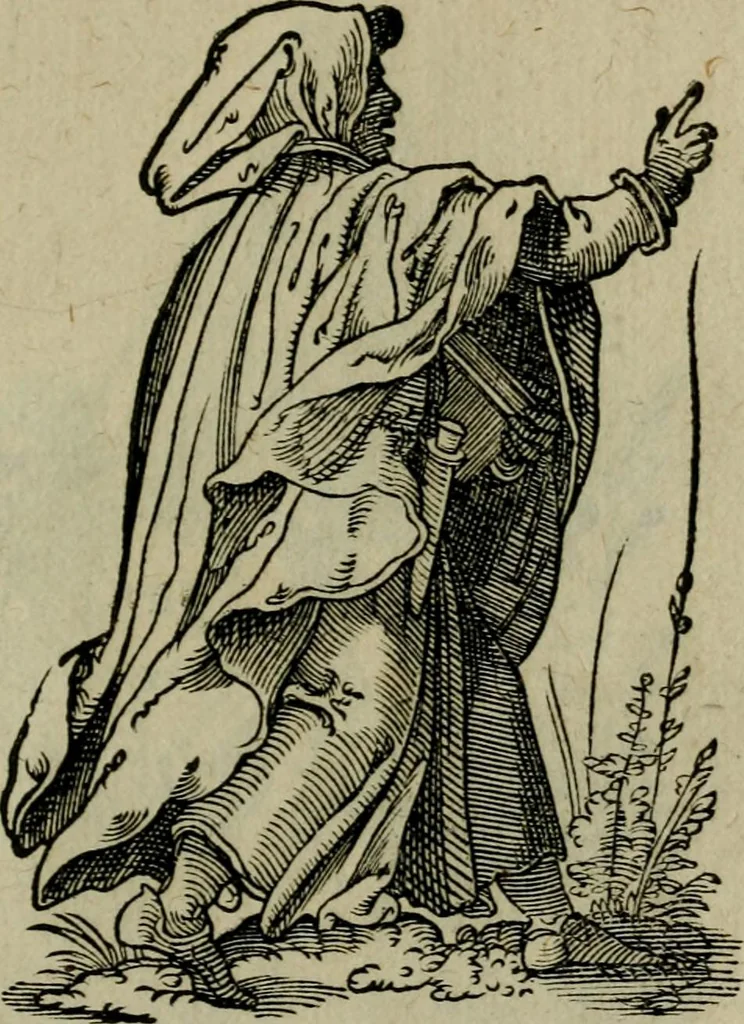 An illustration from Cleri totius Romanae ecclesiae subiecti, seu, Pontificiorvm ordinvm omnivm omnino vtrivsqve sexvs, habitvs, artificiosissimis figuris, quibus Francisci Modii singula octosticha adiecta sunt, nunc primùm à Ivdoco Ammanno expressi: neqve vnquam antehac similiter editi. Addito libello singvlari eivsdem Francisci Modij Brug. in quo cuiusque ordinis ecclesiastici origo, progressus & vestitus ratio breuiter ex variis historicis delineatur, 1585, leaf 70