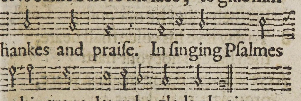 An illustration from The CL. Psalmes of David in meter. : With prayers and catechisme, according to the forme vsed in the Kirk of Scotland. With sundrie other things qubilk [sic] fall be declared in the table next following the kalender., 1596, leaf 455