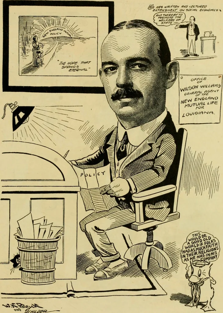 An illustration from Club men of Louisiana in caricature, 1917, leaf 100