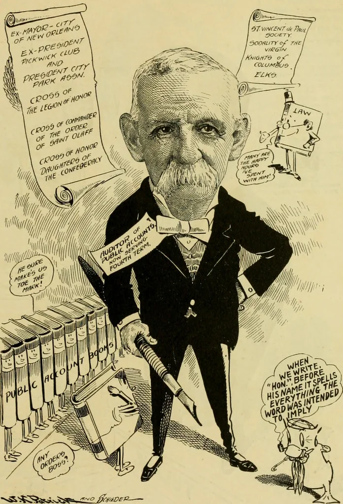 An illustration from Club men of Louisiana in caricature, 1917, leaf 108