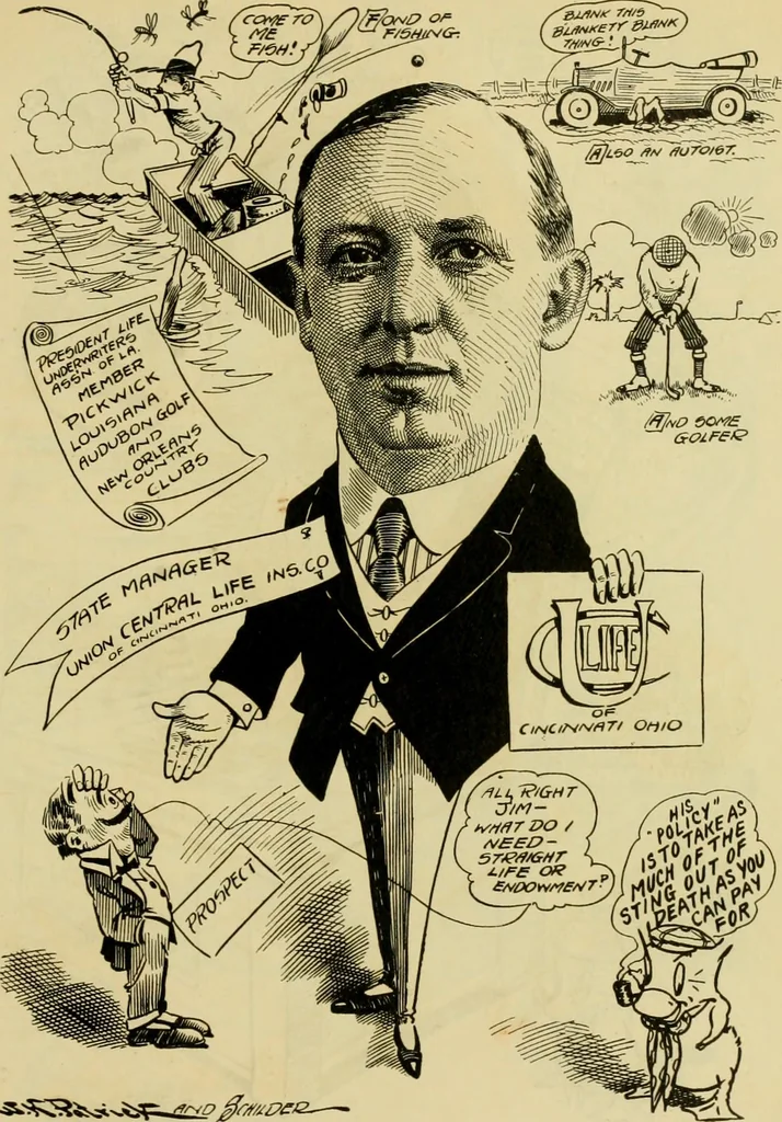 An illustration from Club men of Louisiana in caricature, 1917, leaf 132