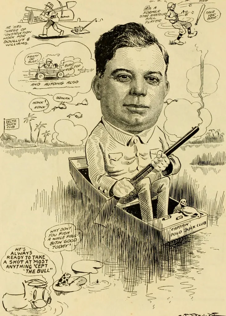 An illustration from Club men of Louisiana in caricature, 1917, leaf 143