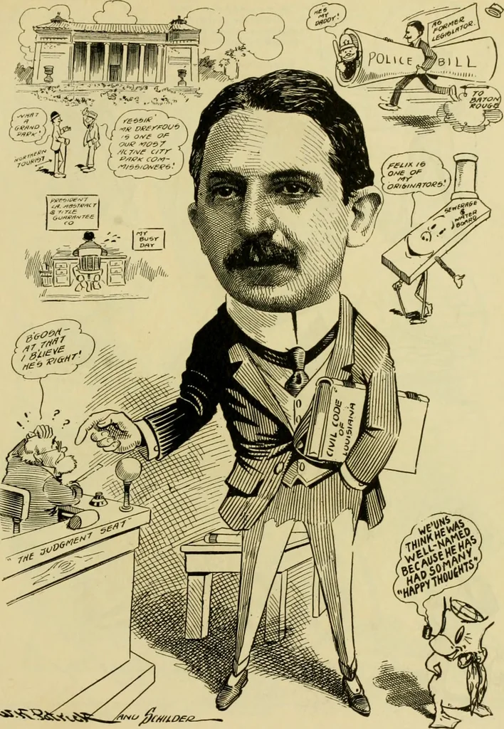 An illustration from Club men of Louisiana in caricature, 1917, leaf 144