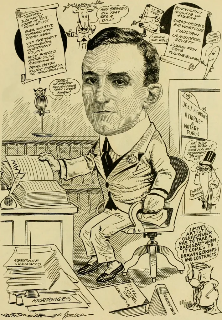 An illustration from Club men of Louisiana in caricature, 1917, leaf 174