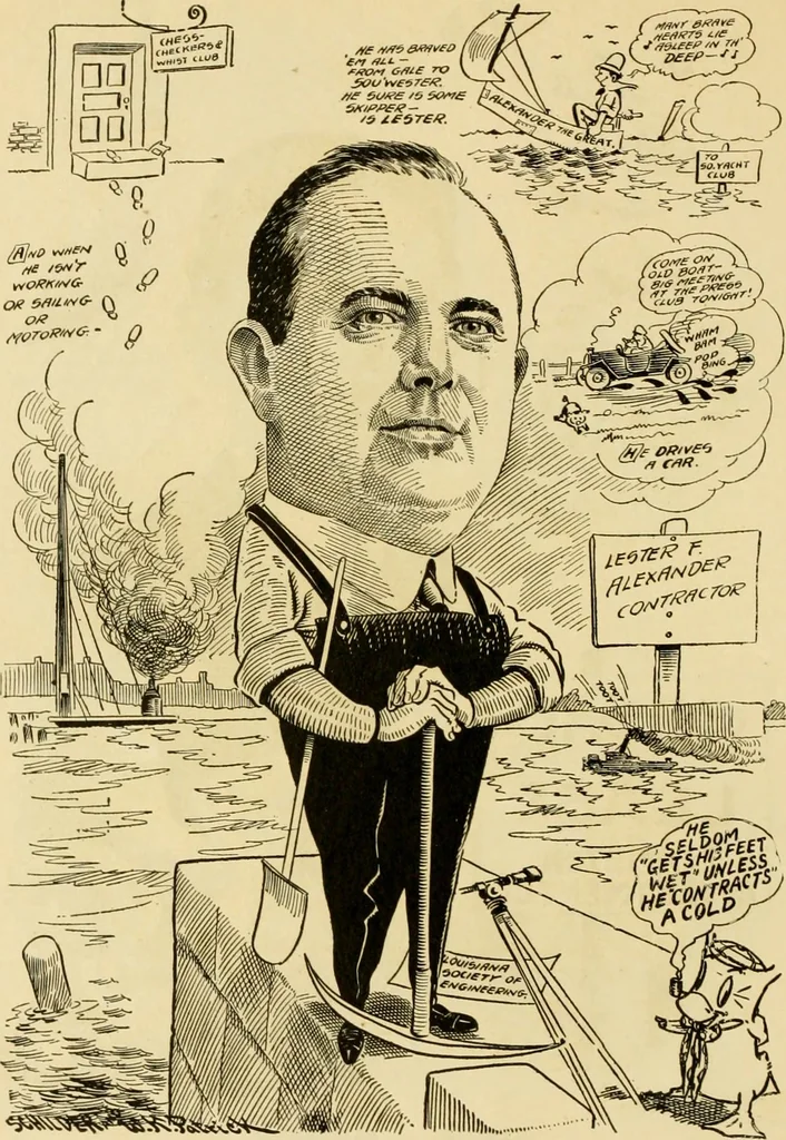 An illustration from Club men of Louisiana in caricature, 1917, leaf 181