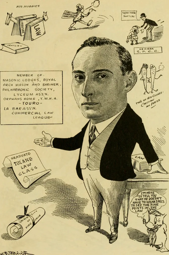 An illustration from Club men of Louisiana in caricature, 1917, leaf 186
