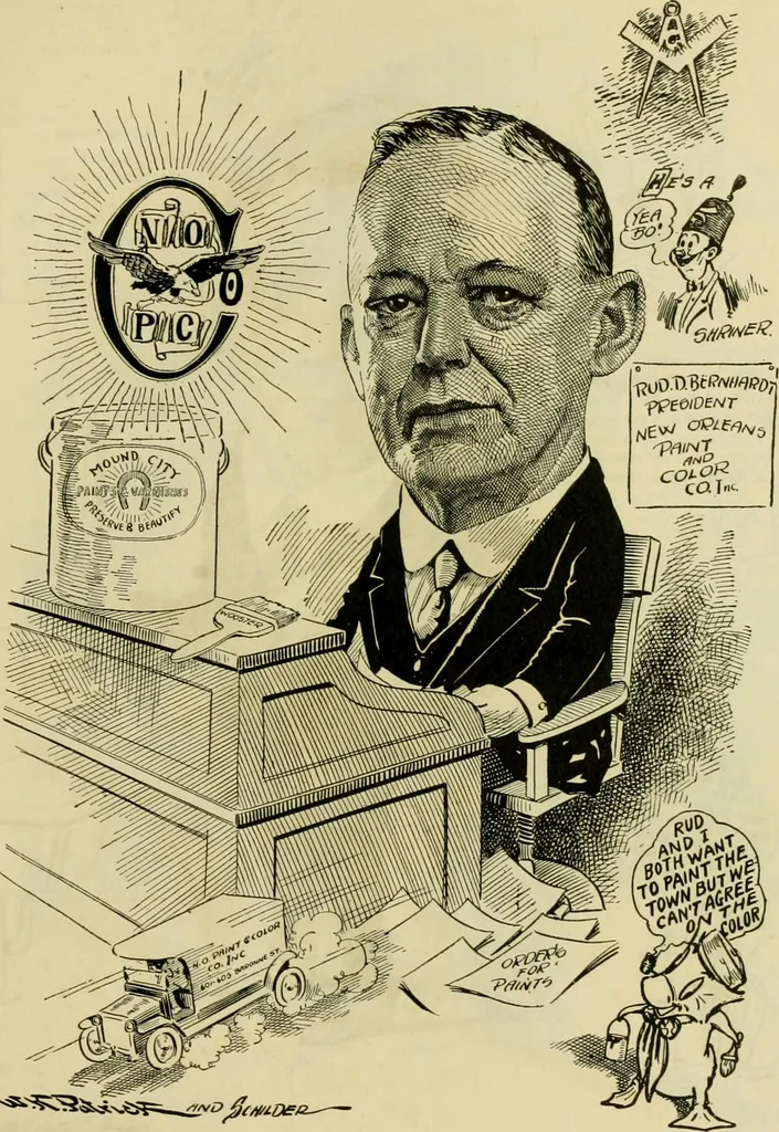 An illustration from Club men of Louisiana in caricature, 1917, leaf 210