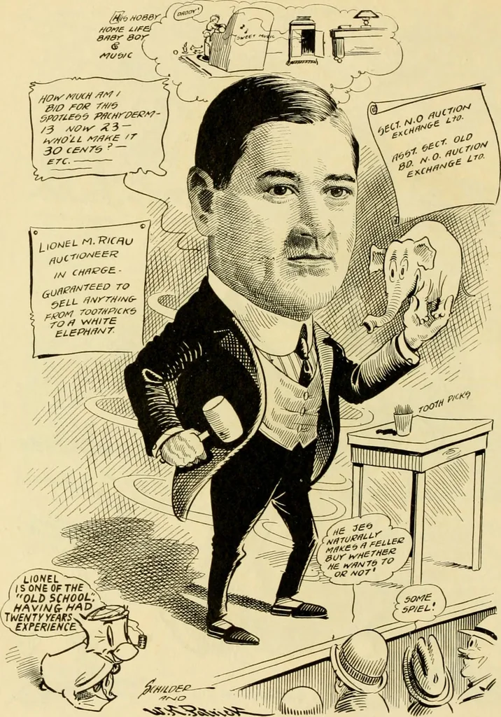 An illustration from Club men of Louisiana in caricature, 1917, leaf 219