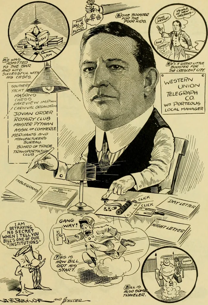 An illustration from Club men of Louisiana in caricature, 1917, leaf 244