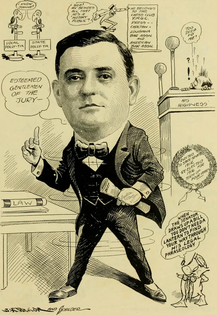 An illustration from Club men of Louisiana in caricature, 1917, leaf 254