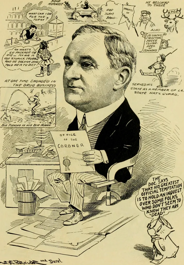 An illustration from Club men of Louisiana in caricature, 1917, leaf 256