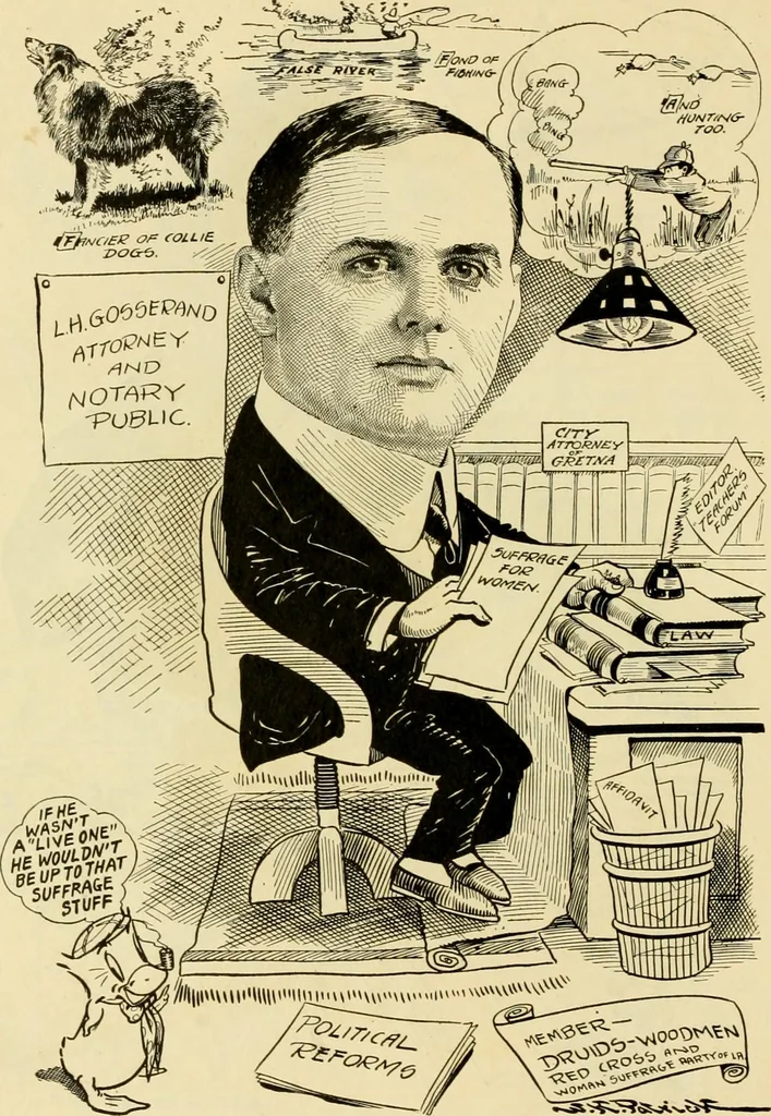 An illustration from Club men of Louisiana in caricature, 1917, leaf 269