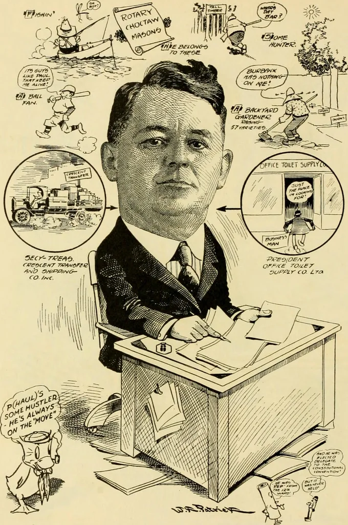 An illustration from Club men of Louisiana in caricature, 1917, leaf 319
