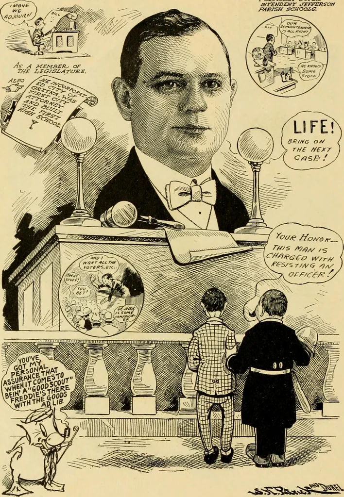 An illustration from Club men of Louisiana in caricature, 1917, leaf 333