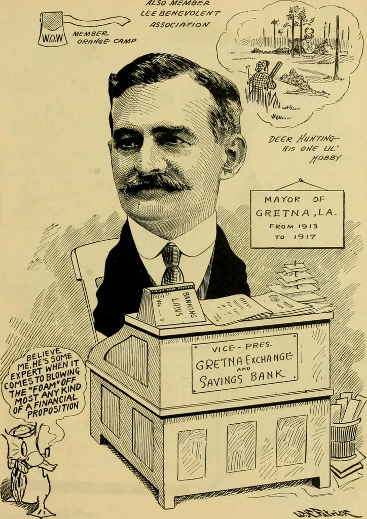 An illustration from Club men of Louisiana in caricature, 1917, leaf 336