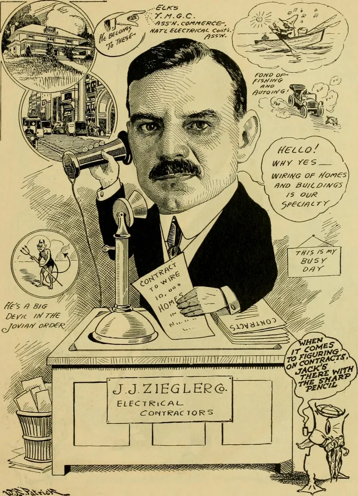 An illustration from Club men of Louisiana in caricature, 1917, leaf 338