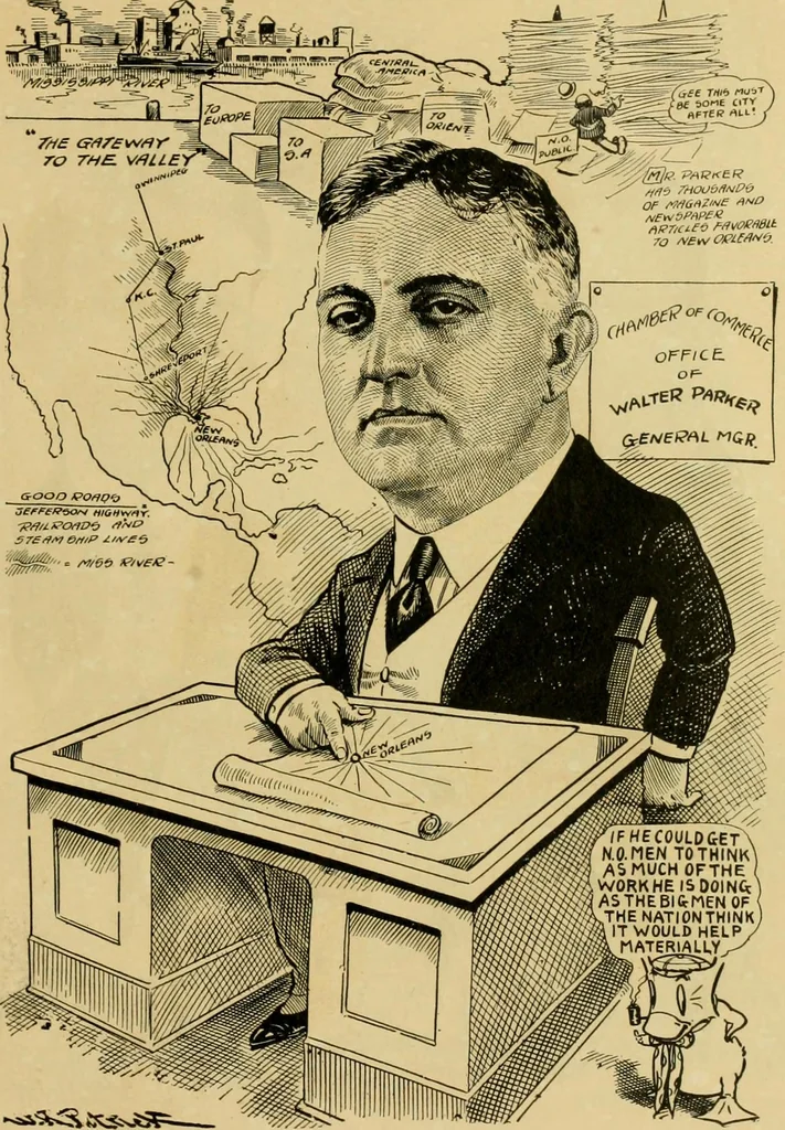 An illustration from Club men of Louisiana in caricature, 1917, leaf 352