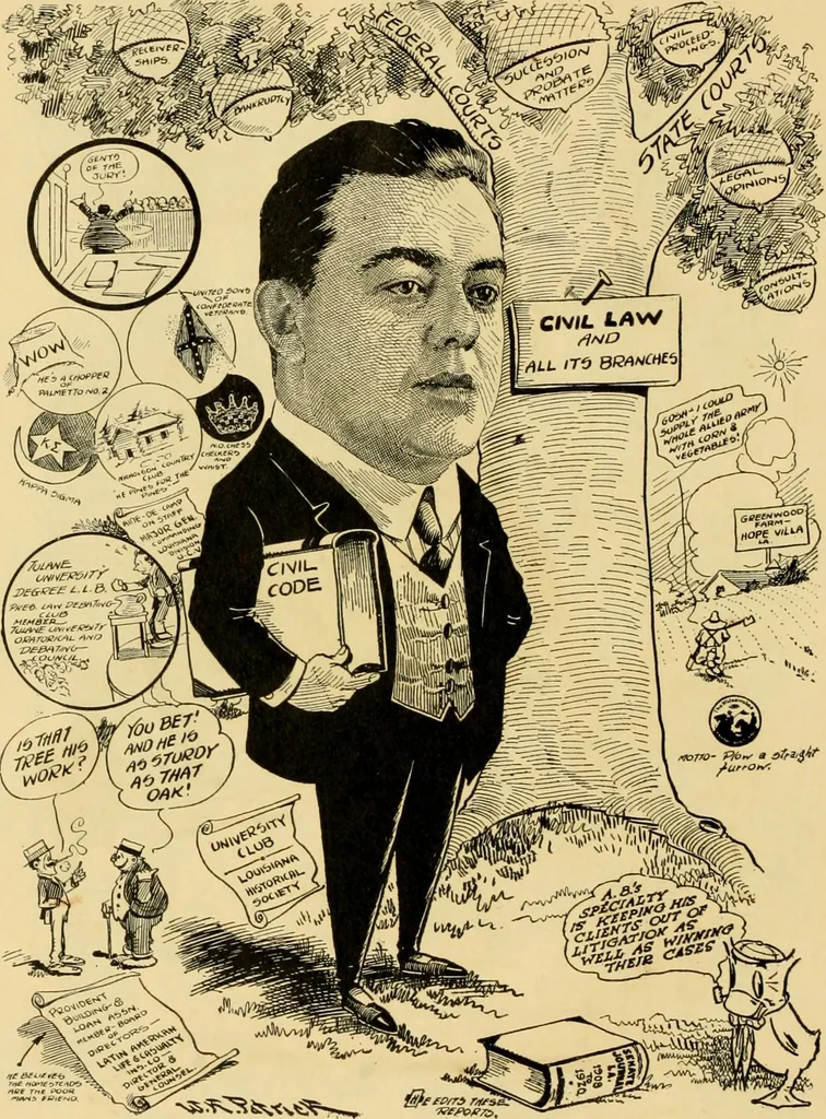 An illustration from Club men of Louisiana in caricature, 1917, leaf 355