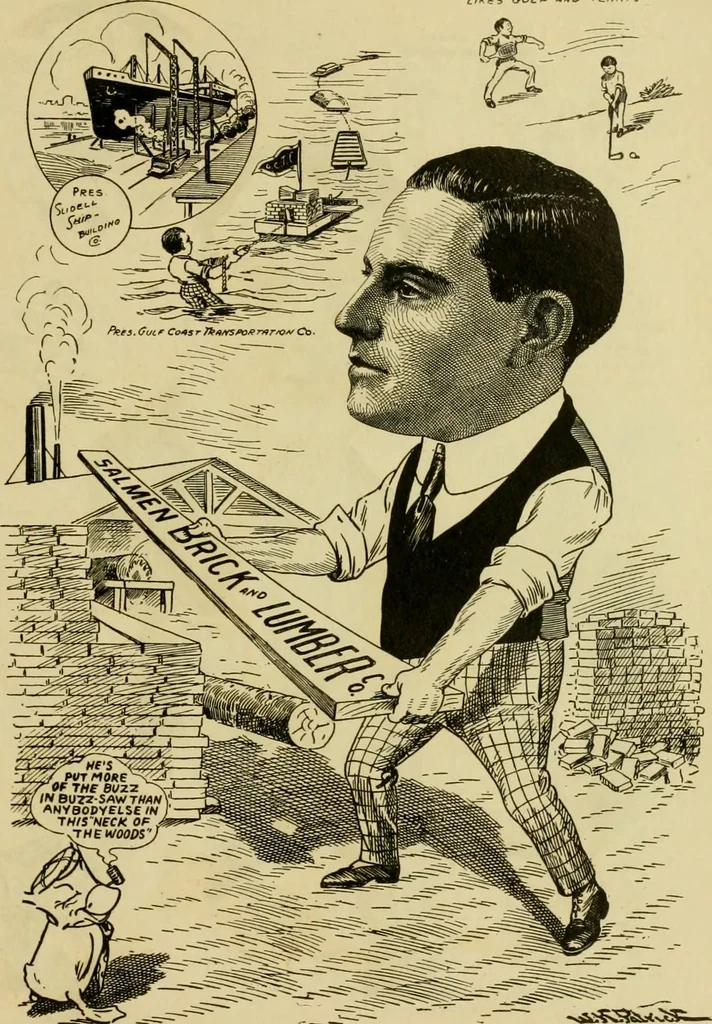 An illustration from Club men of Louisiana in caricature, 1917, leaf 46