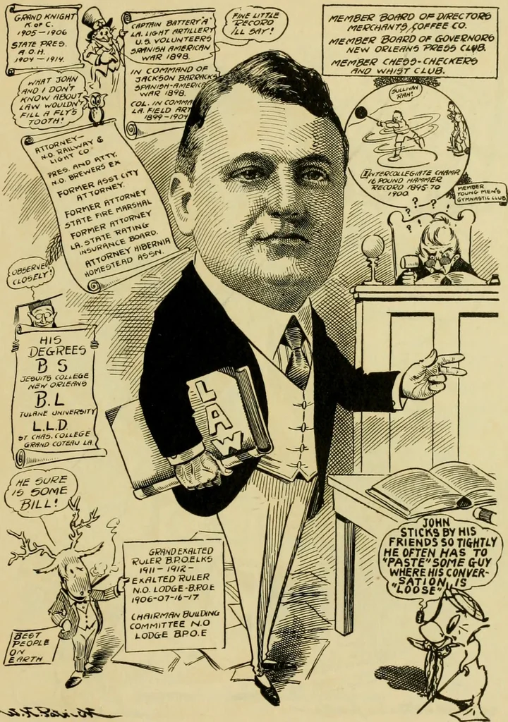 An illustration from Club men of Louisiana in caricature, 1917, leaf 54