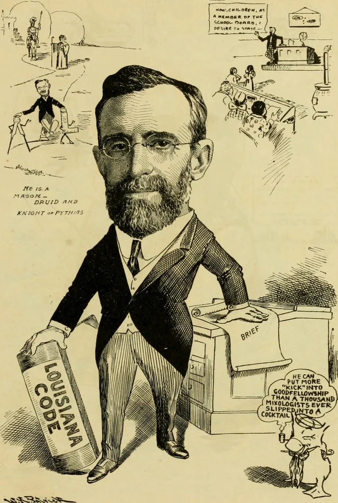An illustration from Club men of Louisiana in caricature, 1917, leaf 72