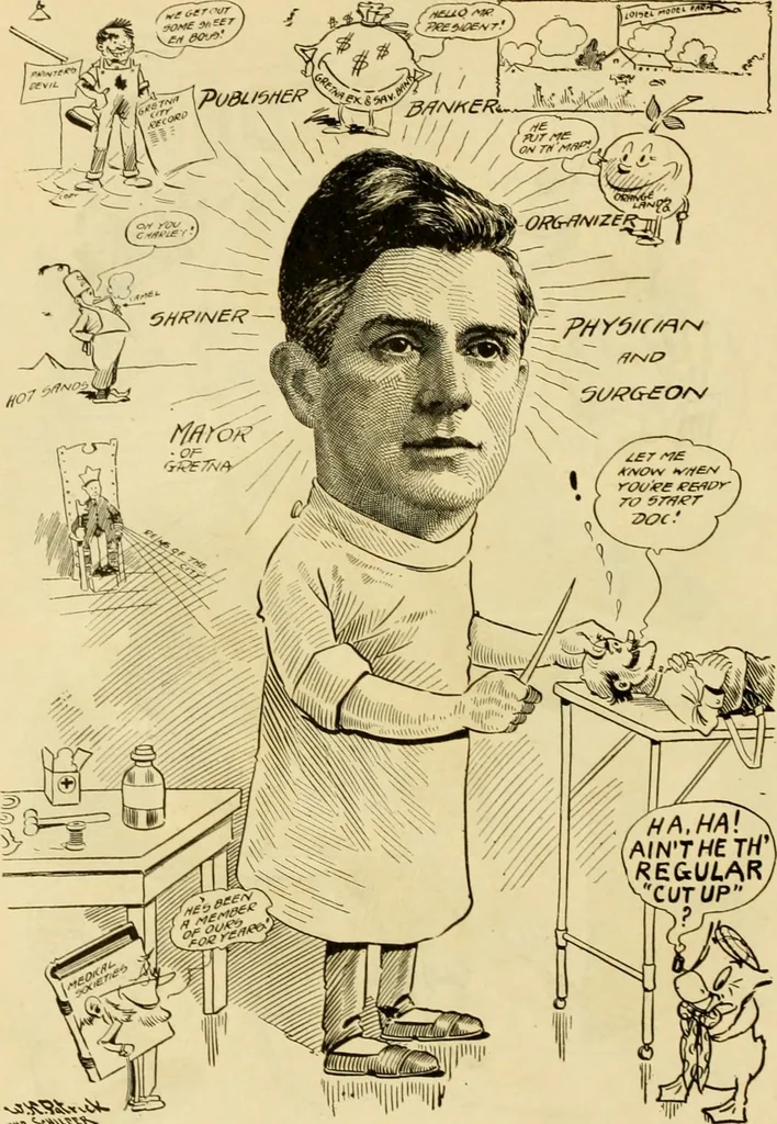 An illustration from Club men of Louisiana in caricature, 1917, leaf 75
