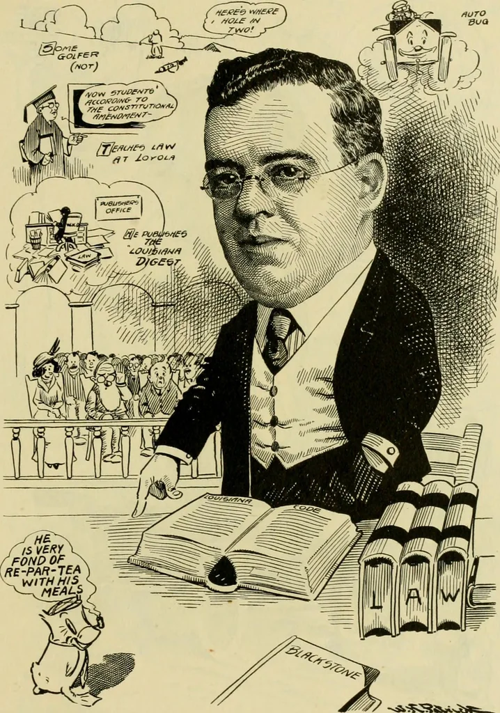 An illustration from Club men of Louisiana in caricature, 1917, leaf 84