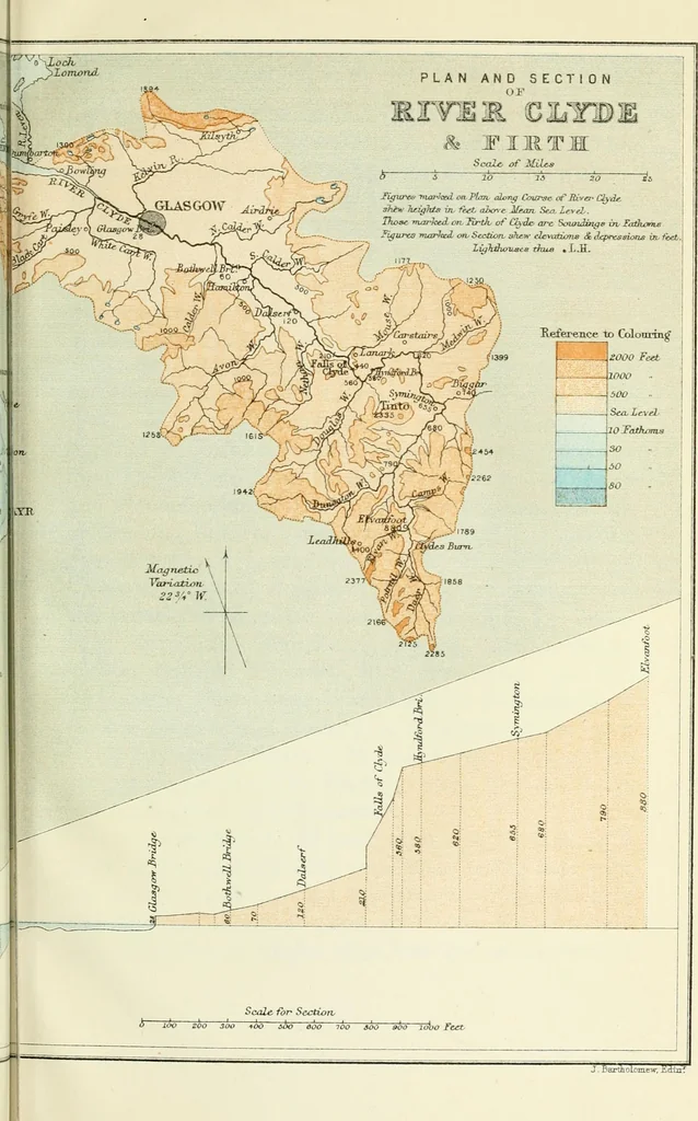 An illustration from The Clyde from its source to the sea, its development as a navigable river, the rise and progress of marine engineering and shipbuilding on its banks, and the leading historical, geological, and meteorological features of the Clyde Valley, 1888, leaf 34