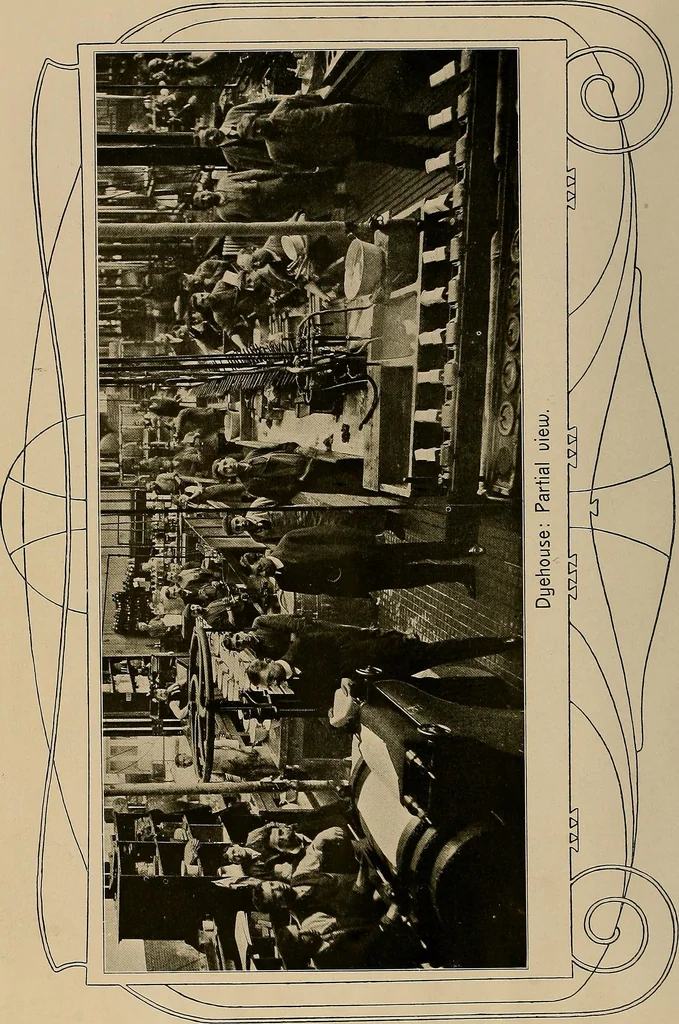 An illustration from The coal tar colours of Farbwerke vorm. Meister, Lucius & Brüning, Hoechst on Main, Germany, and their application in wool dyeing, 1910, leaf 5