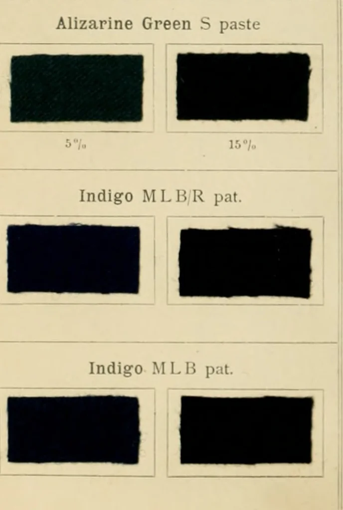 An illustration from The coal tar colours of Farbwerke vorm. Meister Lucius & Brüning, Hoechst on Main, Germany and their application in wool dyeing, 1910, leaf 121