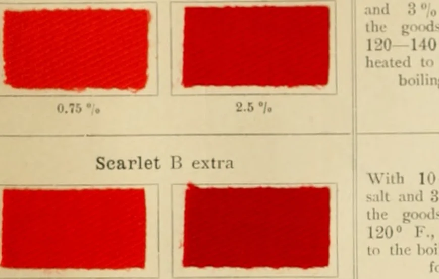 An illustration from The coal tar colours of Farbwerke vorm. Meister Lucius & Brüning, Hoechst on Main, Germany and their application in wool dyeing, 1910, leaf 41