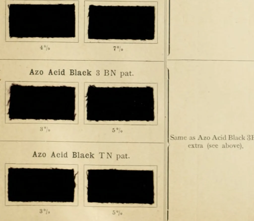 An illustration from The coal tar colours of Farbwerke vorm. Meister Lucius & Brüning, Hoechst on Main, Germany and their application in wool dyeing, 1910, leaf 59