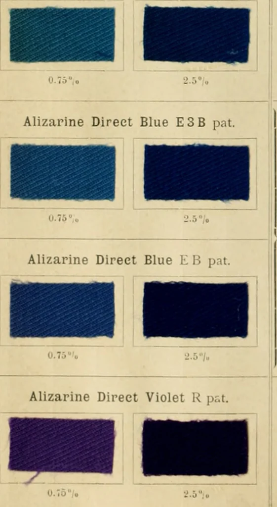 An illustration from The coal tar colours of Farbwerke vorm. Meister Lucius & Brüning, Hoechst on Main, Germany and their application in wool dyeing, 1910, leaf 79
