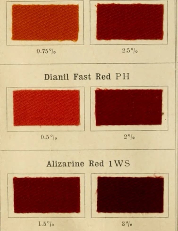 An illustration from The coal tar colours of Farbwerke vorm. Meister Lucius & Brüning, Hoechst on Main, Germany and their application in wool dyeing, 1910, leaf 93
