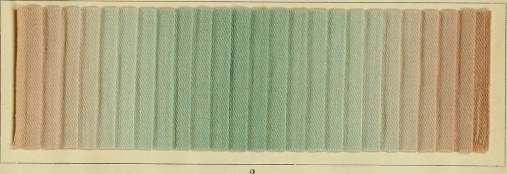 An illustration from The coal tar colours of Farbwerke vorm. Meister Lucius & Brüning : Hoechst on Main : and their application in dyeing cotton and other vegetable fibres, 1907, leaf 134