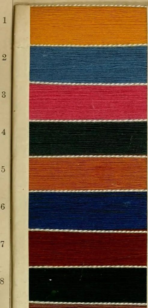 An illustration from The coal tar colours of Farbwerke vorm. Meister Lucius & Brüning : Hoechst on Main : and their application in dyeing cotton and other vegetable fibres, 1907, leaf 54
