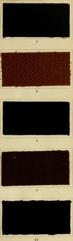An illustration from The coal tar colours of Farbwerke vorm. Meister Lucius & Brüning : Hoechst on Main : and their application in dyeing cotton and other vegetable fibres, 1907, leaf 44