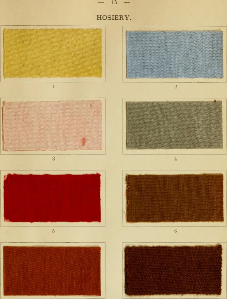 An illustration from The coal tar colours of Farbwerke vorm. Meister Lucius & Brüning : Hoechst on Main : and their application in dyeing cotton and other vegetable fibres, 1907, leaf 52