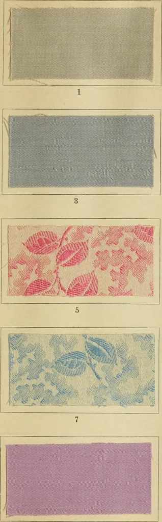 An illustration from The coal tar colours of Farbwerke vorm. Meister Lucius & Brüning : Hoechst on Main : and their application in dyeing cotton and other vegetable fibres, 1907, leaf 60