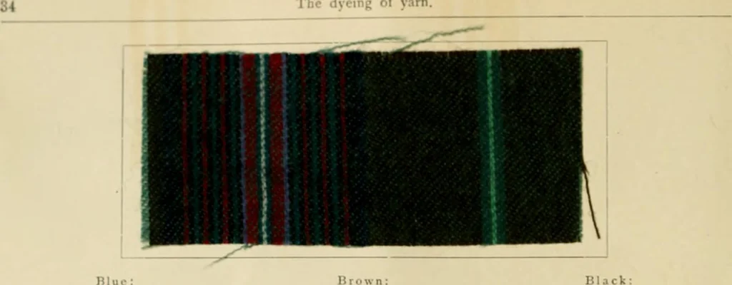 An illustration from The coal tar colours of Farbwerke vorm. Meister Lucius & Brüning, Hoechst on Main, Germany and their application in wool dyeing, 1910, leaf 45