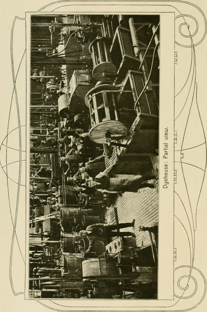 An illustration from The coal tar colours of Farbwerke vorm. Meister Lucius & Brüning, Hoechst on Main, Germany and their application in wool dyeing, 1910, leaf 7