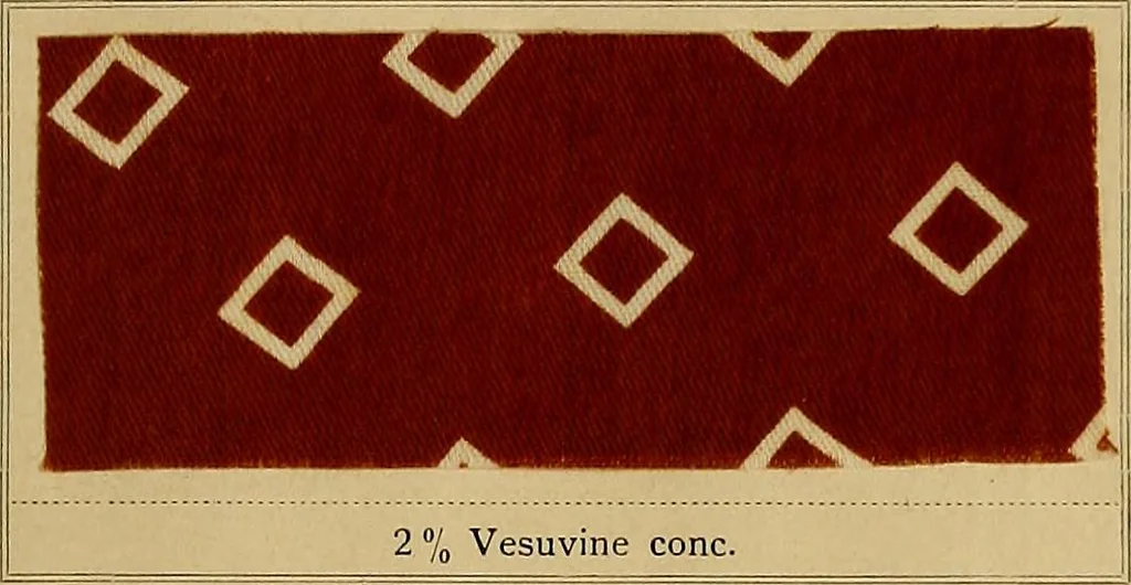 An illustration from The coal tar colours of Farbwerke vorm. Meister, Lucius & Brüning, Hoechst on Main, Germany, applied in calico printing, 1908, leaf 104