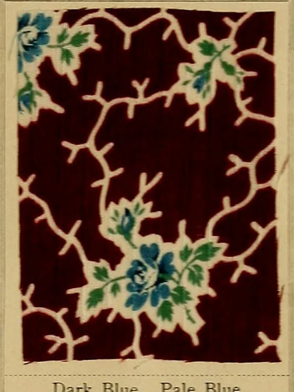 An illustration from The coal tar colours of Farbwerke vorm. Meister, Lucius & Brüning, Hoechst on Main, Germany, applied in calico printing, 1908, leaf 106