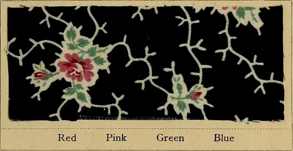 An illustration from The coal tar colours of Farbwerke vorm. Meister, Lucius & Brüning, Hoechst on Main, Germany, applied in calico printing, 1908, leaf 114