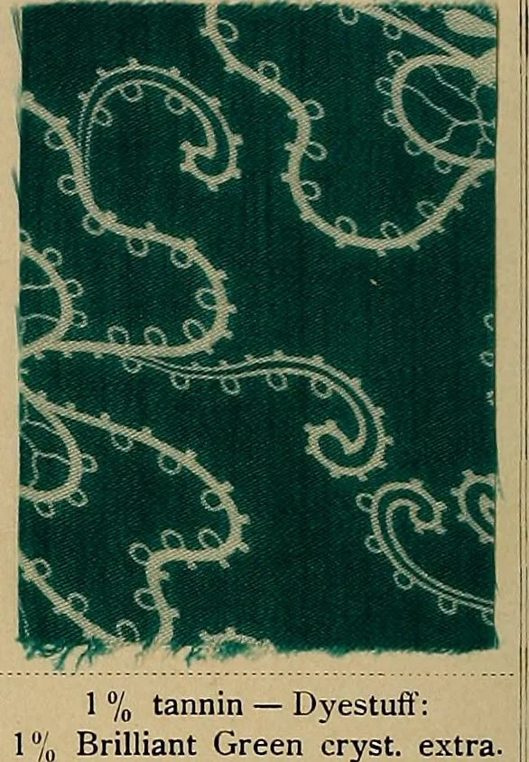 An illustration from The coal tar colours of Farbwerke vorm. Meister, Lucius & Brüning, Hoechst on Main, Germany, applied in calico printing, 1908, leaf 129