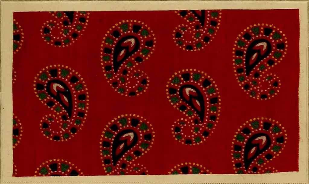 An illustration from The coal tar colours of Farbwerke vorm. Meister, Lucius & Brüning, Hoechst on Main, Germany, applied in calico printing, 1908, leaf 184