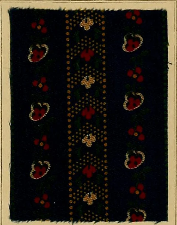 An illustration from The coal tar colours of Farbwerke vorm. Meister, Lucius & Brüning, Hoechst on Main, Germany, applied in calico printing, 1908, leaf 216